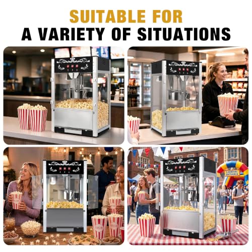Image of Countertop Popcorn Machine 16 Oz Popcorn Maker for Commercial Black | 3 Independently Controlled Switches, Easy to Use /Clean, Vintage Design, Quick Heat, Great for Commercial /Home