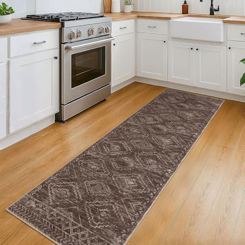 KILOCOCO Boho Kitchen Runner Rug 2x6 Washable Runner Rug, Soft Runners for Hallways Non Slip Printed Distressed Laundry Room Rug, Low-Pile Rug for Entryway/Bedroom/Living Room, Rust Red