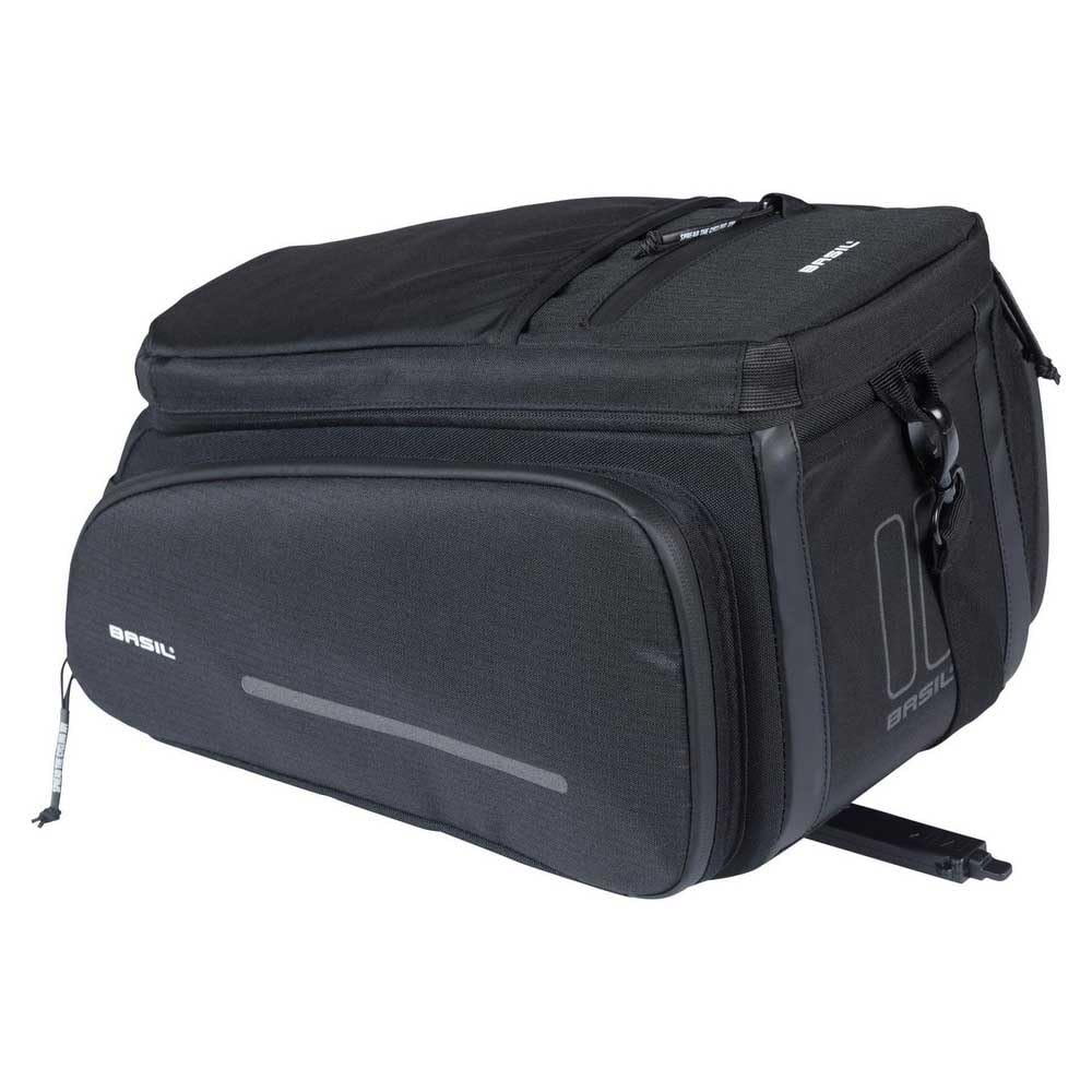 Basil Move Gepäckträgertasche MIK - 10-26L, Schwarz, Wasserabweisend, Nachhaltig aus recyceltem Polyester, Inkl. abschließbarer MIK-Adapterplatte