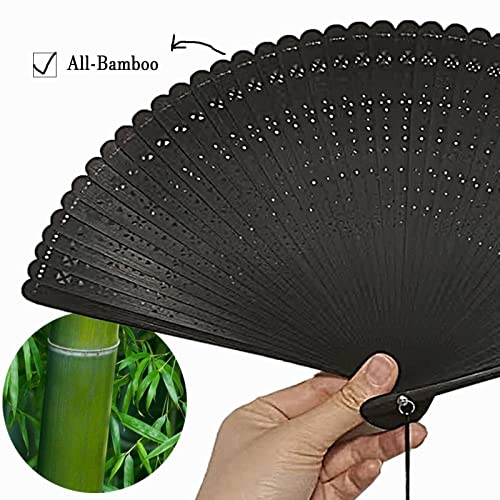 Senjlie - Folding Hand Fan Chinese/Japanese Vintage Design Oriental Wall Decor Foldable Handheld Fans With A Pouch (Black) #TOP1