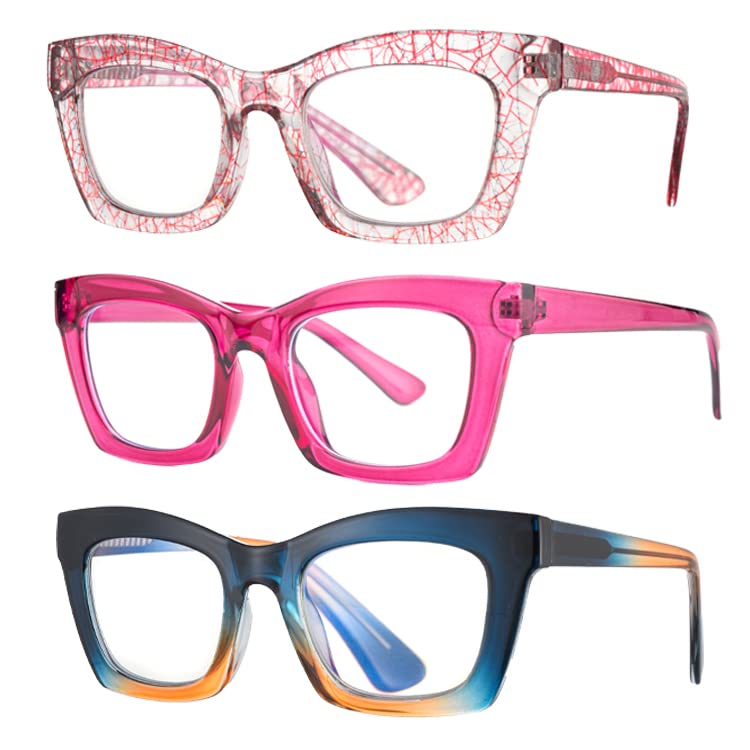 Image of 3 pack style Spring hinge Readers Blue Light Blocking Computer Square Reading Glasses for Women Men