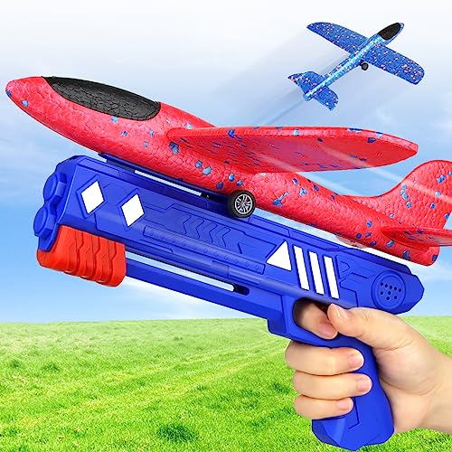 Powmag Styroporflieger Flieger Styropor Kinder, Styropor Flugzeug mit Pistole, 2 Stück Flugzeug Spielzeug, Schaum Flugzeug Kinder Katapult Flugzeug Spielzeug