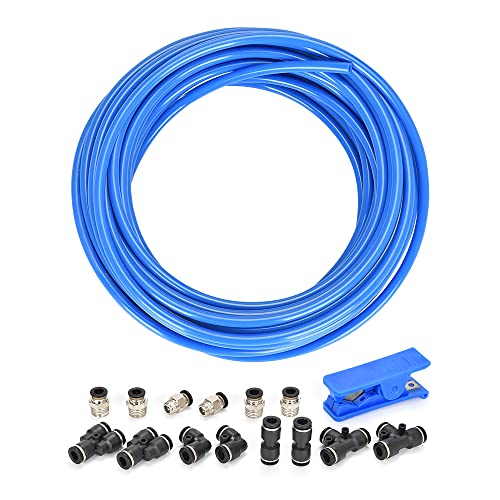 CNAODUN Pneumatic Tubing Blue PU Air hose Pipe Tube Kit 1/4 inch OD 1/6 ID 39.4ft/12 Meter for Air Line or Fluid Transfer