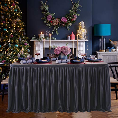 6Ft Black Tutu Table Skirt For Rectangle Tables,Polyester Pleated Ruffle Table Skirt Cloth For Birthday Party, Wedding,Baby Shower, Banquet,Dessert Table #TOP7