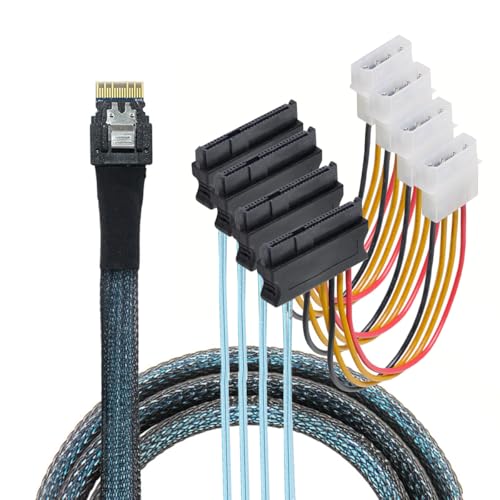 CY Cable Slimline SAS 4.0 SFF-8654 4i 38pin Host Raid to 4 SAS 29Pin SFF-8482 Target Hard Disk Fanout Raid Cable 1-to-4 Splitter (100cm)