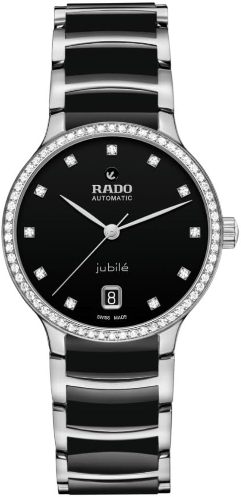 Rado - Centrix Automatic Diamonds Superjubile - Women - Swiss - 60 Full-Cut Diamonds - Polished Stainless Steel with Black High-Tech Ceramic Links - Automatic - 35 mm