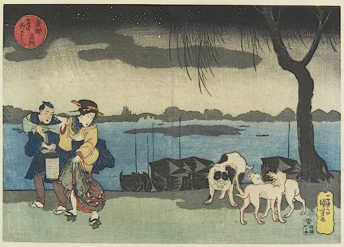 Impression d'art tableau Pont Yanagibashi Kuniyoshi toile deco 60x90