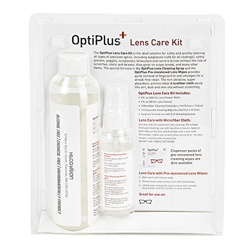 Kit de cuidados com lentes OptiPlus sem álcool, panos de microfibra, lenços, chave de fenda de óculo