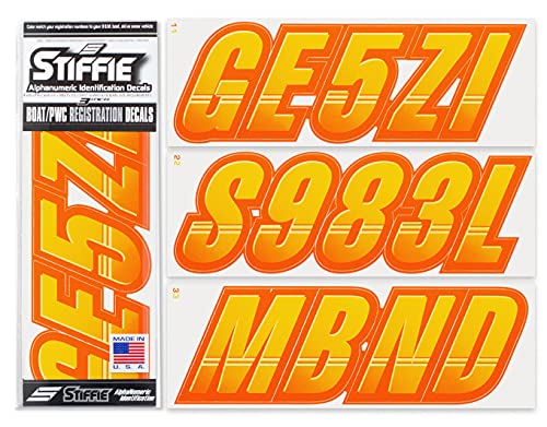 Image of STIFFIE Techtron Yellow /Orange 3 inch Boat & PWC Registration Decals • Numbers Letters Stickers