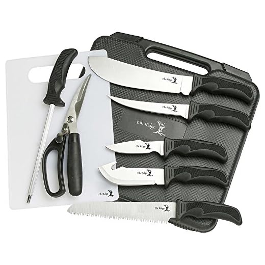 Elk Ridge - Outdoors Hunting Knife Set - Game Processing Kit - 9-PC Set, Includes Cutting Board and Hard Sided Storage Case - Hunting, Camping, Survival, ER-190