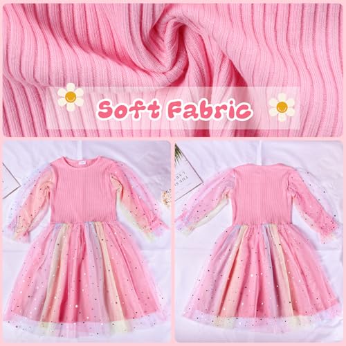 Toddler Girls Long Sleeve Tulle Dress, Sequin Girls Tutu Puff Princess Dresses for Christmas Wedding Birthday Party 2-7Y2