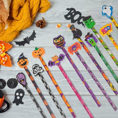 24 lápices halloween con borradores grandes diseño variado miniatura 4