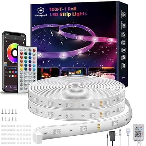 Ledagic 100ft Outdoor Led Strip Lights Waterproof, Ip68 Outside Led Light Strip Waterproof with Remote and App Control, Exterior Led Rope Lights Music Syne RGB Strip Lights for House Party (2 * 50ft) Cover