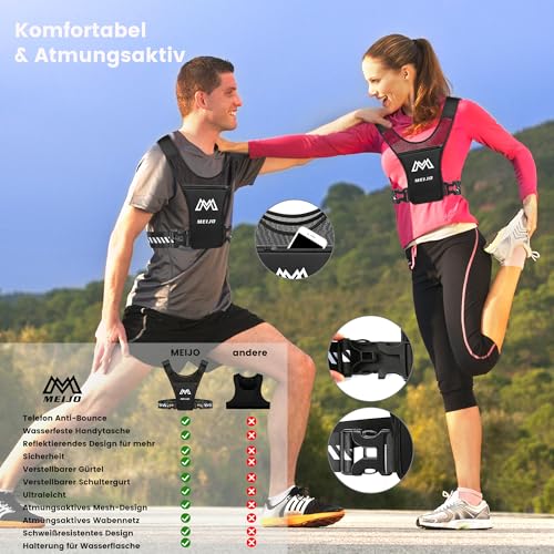 MEIJO Laufweste für Damen & Herren, Laufweste Reflektierend, Jogging Weste Running Vest Verstellbare Taille und Schulte Trinkweste wasserdichte Handytasche für Smartphones bis 6,8 Zoll
