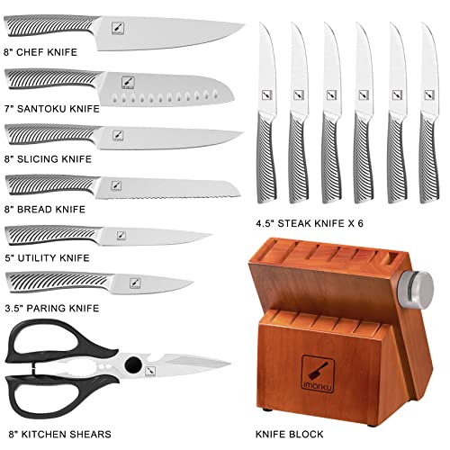 Knife Set With Block For Kitchen, Imarku 14-Piece High Carbon Stainless Steel Knife Set, One-Piece Dishwasher Safe Kitchen Knives Set, Chef Knife Set With Built-In Sharpener, Non-Slip Ergonomic Handle #TOP2