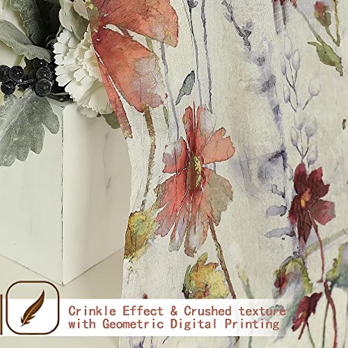 Image of OWENIE Crushed Sheer Curtains 63 Inches Length 2 Panels Set, Sheer Floral Curtians with Printed Design, Printing Drapes on Sheers for Living Room, Rod Pocket Light Filtering Window Sheers 42 inch W x 63 inchL