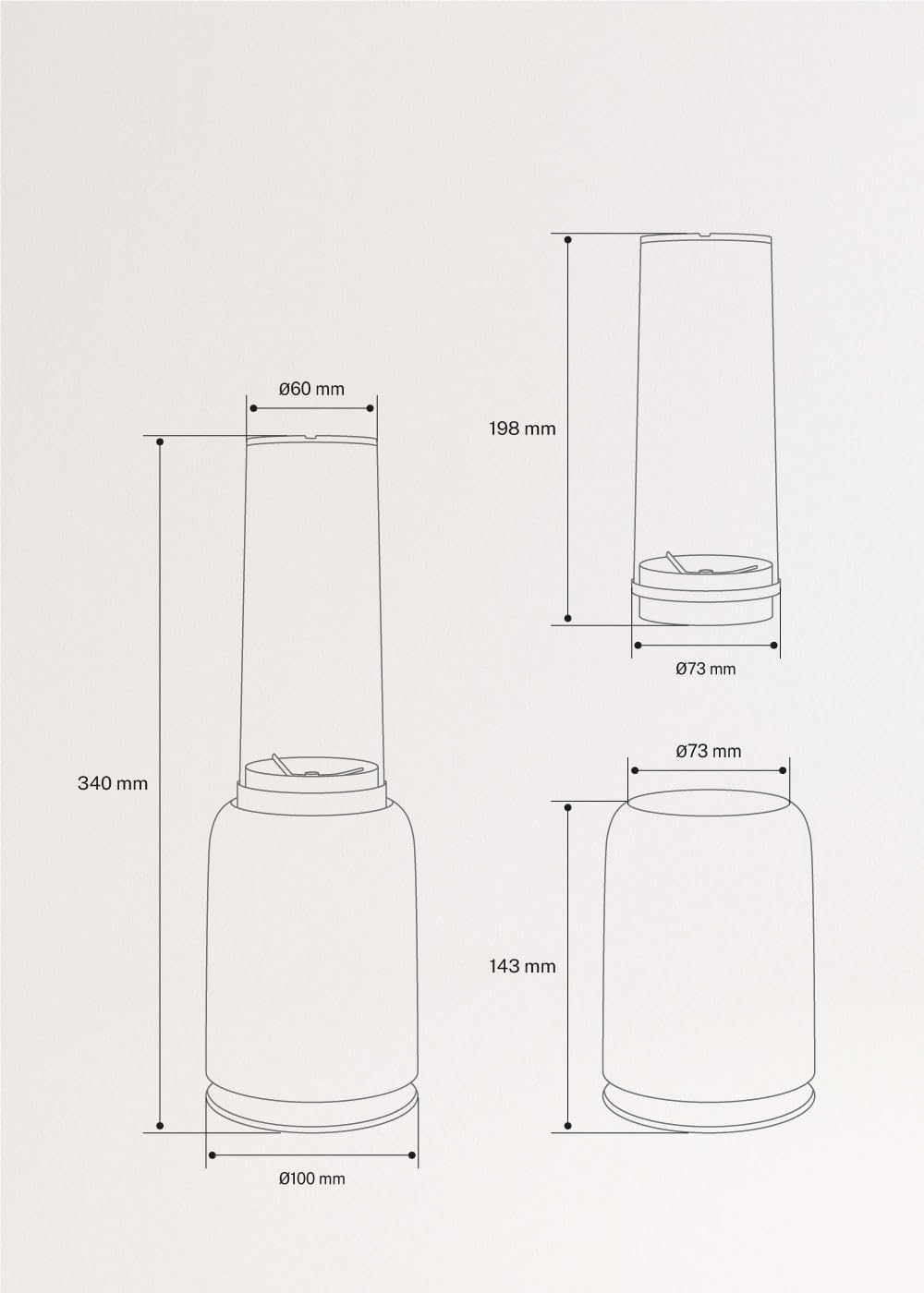 CREATE/MOI STUDIO/Blender avec verre amovible Sable/Mixeur pour smoothies et milk-shakes, 400 ml en verre, usage unique, sans BPA, portable, lames en acier inoxydable, 230W
