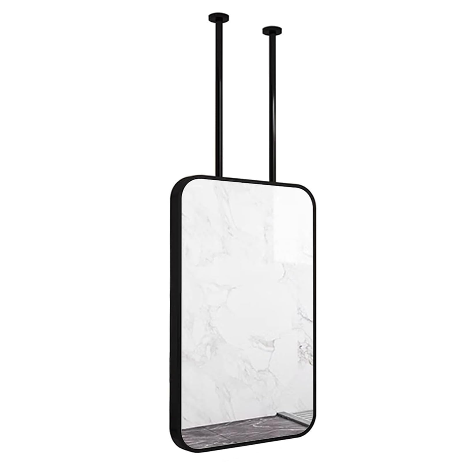 BKSXSOP Modern Ceiling Hanging Square Mirrors with Black Metal Frame and Boom| Bathroom Floating Makeup Shaving Mirror - Customizable Double Rods (Size : 50x60cm)