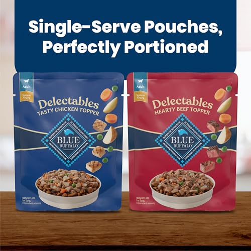 Blue Buffalo Delectables Variety Pack Natural Grain Free Wet Dog Food Topper (Tasty Chicken & Hearty Beef) Tender Cuts in Gravy with Natural Ingredients, Vitamins & Minerals, 3-oz. Each (12 Pouches)