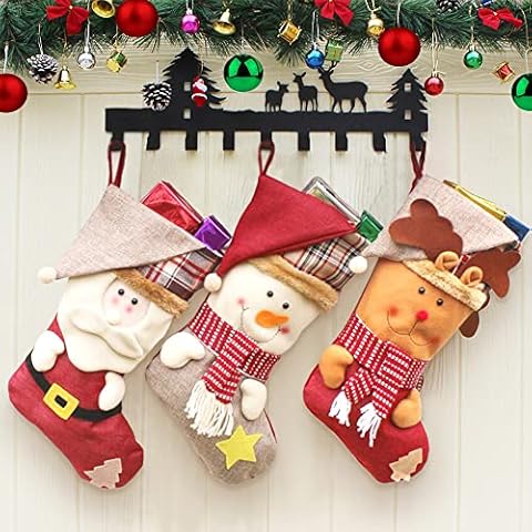 JORAKI Weihnachtsstrumpf 3er Set,18" Weihnachtsstrümpfe mit 3D-Plüsch Weihnachtsmann Schneemann Rentier Groß Nikolausstrümpfe für Kamin Ornament Familienurlaub Geschenk Weihnachten Party Dekoration Cover