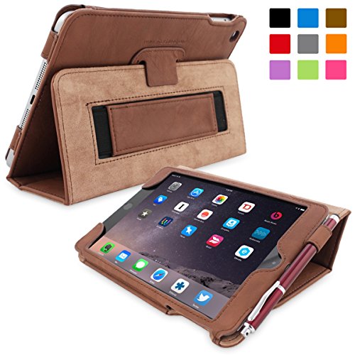 Snugg iPad Mini 5 (2019) & iPad Mini 4 (2015) Leather Case, Flip Stand Cover - Distressed Brown