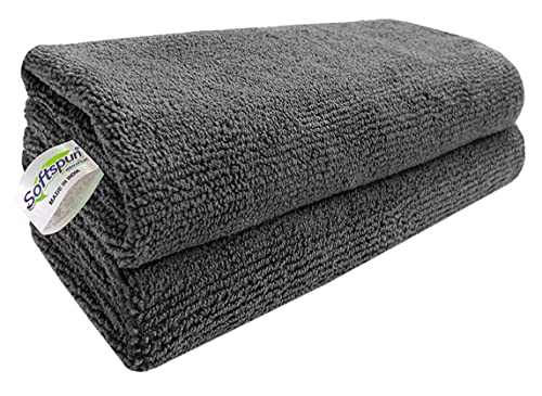 SOFTSPUN Microfiber Cloth – 2 pcs – 340 GSM Grey! Thick Lint & Streak-Free Multipurpose Cloths – Automotive Microfibre Towels for Car Cleaning Polishing Washing & Detailing