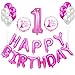 Produktbild Oumezon 1 Jahr Kindergeburtstag Deko Mädchen, 1. Geburtstag Dekorationen für MädchenDeko 1 Geburtstag, erst Geburtstag Deko Mädchen (Rosa) Happy Birthday Banner Luftballons Rosa Set