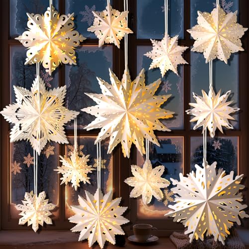 Lumières LED à suspendre et 12 lanternes de Noël en papier Baquler pour anniversaire