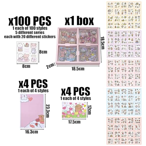 JDNFKG 100 Autocollants De Dessins Animés Et 4 Ensembles De Lettres De Motivation, Autocollants Décoratifs Sucrés, Bricolage -Hand -Hand -Count-Sticker, Autocollant Imperméable. – vue 2