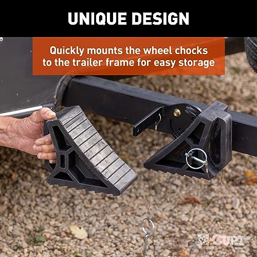 Image of CURT 22802 HD Wheel Chocks 2-Pack with Mounting Bracket