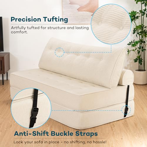 Folding Sofa Bed Sleeper Sofa Chair 3 in 1 Convertible Sofa Bed Queen-White - image 7