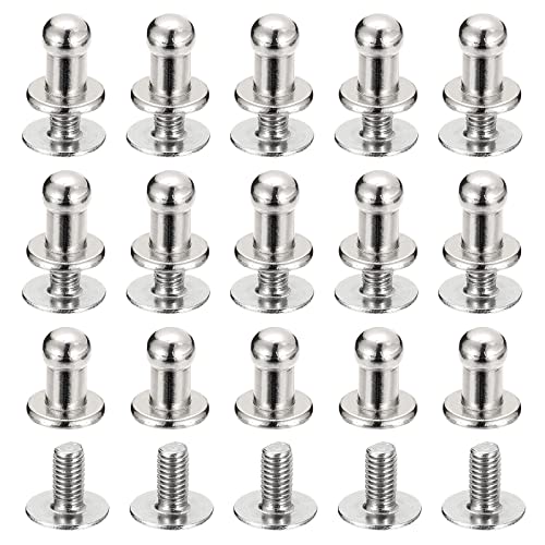uxcell 4mm Ball Head Stud Rivets Screw Back, 15Pack Round Head Button Nipple Rivet for DIY Leather Craft Handbag Belt, Silver Tone