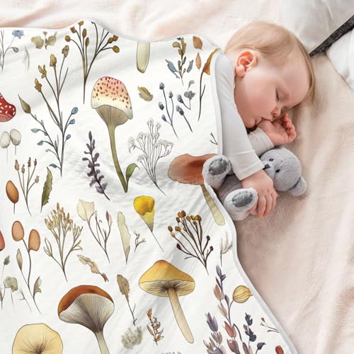 Image of Wild Weeds Mushrooms Baby Swaddle Blanket for Boys and Girls, Muslin Baby Receiving Swaddle Blanket, Soft Cotton Nursery Swaddling Blankets for Newborn Toddler Infant