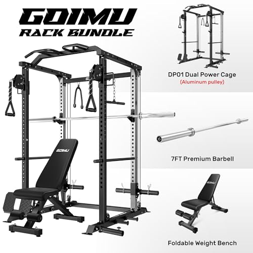 Image of DP01 Power Cage, 2000LBS Squat Rack with Cable Crossover and Dual Independent Pulley System, Full Cage for Full Body Training, Power Rack with More Training Attachments for Home Gym