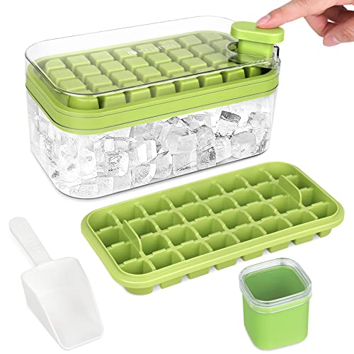 Ctszoom Ice Cube Tray With Lid And Bin &Scoop, 64 Pcs Ice Cubes Molds 2 Trays, Ice Cube Tray Mold For Freezer With One Large Square Ice Cube Molds For Whiskey, Cocktail (Green) #TOP3