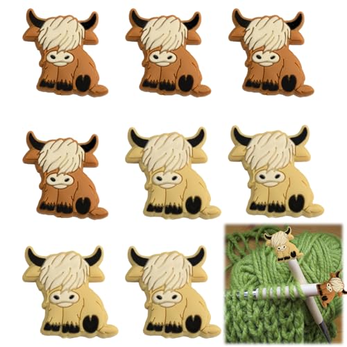 8Pcs Knitting Accessories UK Knitting Needle Stoppers Ox Shape Knitting Accessories Knitting Needle Point Protectors for Knitting Supplies Accessories(Brown Khaki)