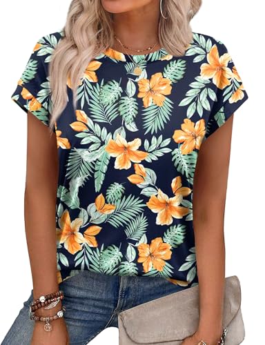 Aimik Women Plus Size V-Neck Tops Ruched Tunic Short Sleeve T-shirt Summer Clothes Casual Tunic