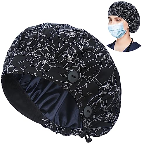Image of ABAMERICA Bouffant Caps with Button and Sweatband, Adjustable Scrub Caps for Women Men, One Size Multi Color