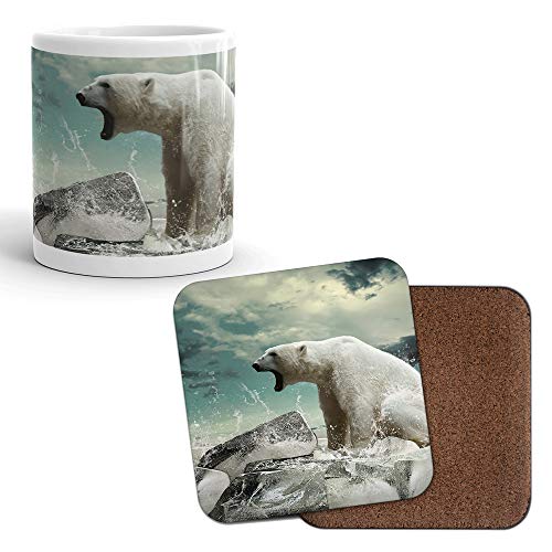 DV Mugs Ltd Juego de taza y posavasos u0096 Angry Polar Bear Cool Kids Girls Boys Dad Brother Regalo #8274, cerámica, Mug & Coaster