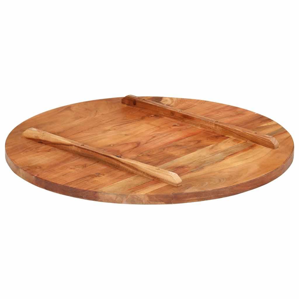 Piano per Tavolo Rotondo in Legno Massello di Acacia 70 cm | Ideale per personalizzare tavoli in soggiorno o bar. Ripiano rustico con venature uniche e spessore di 25-27 mm.