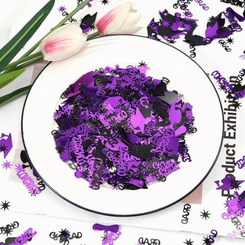 Image of Purple and Black Graduation Confetti 2026, 1000 Pcs Class of 2026 Table Centerpiece Grad Confetti for 2026 Graduation Party Decorations Supplies