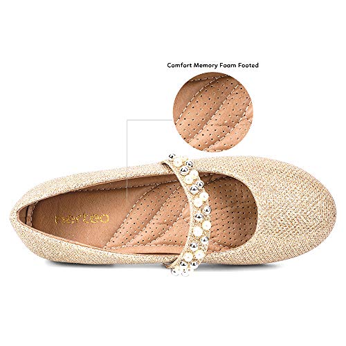 Nerteo NT181115 Girl'S Dress Shoes Mary Jane Princess Glitter Ballet Flats Gold Glitter 11 M Us Little Kid thumb #3