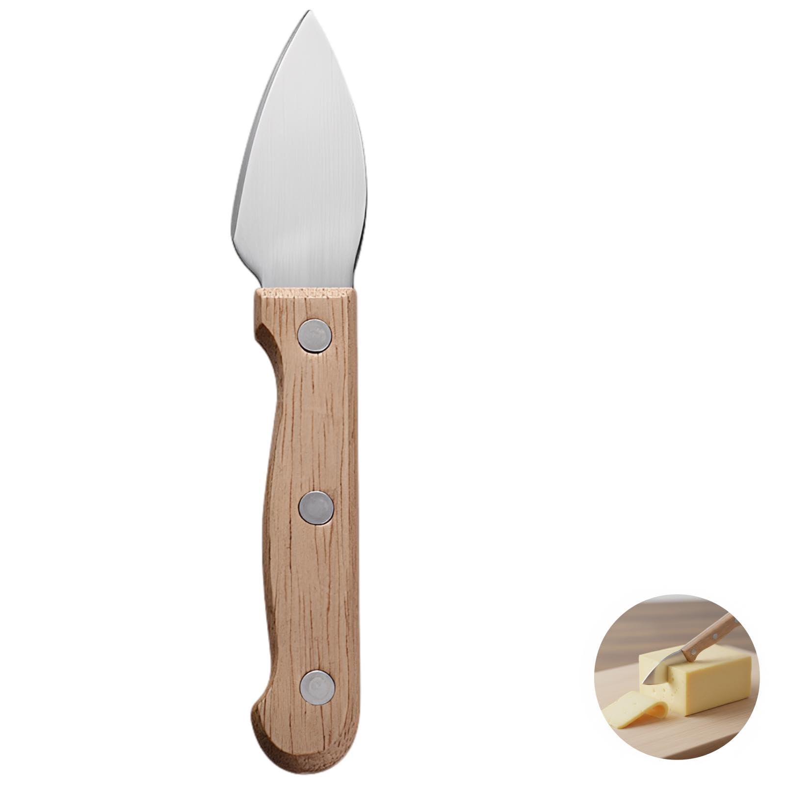 Set de 4 couteaux à fromage en acier inoxydable, manches en bois d’hévéa, avec trancheur et fourchette, accessoires pour plateau de charcuterie, pour fromages mous et durs, beurre, coffret cadeau