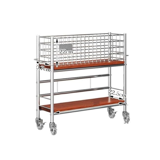 2-Tier Rolling Storage Cart with Guard Rail, 29.3 x 7.9 x 28.1 inches, Wood Shelves and Metal Frame-0lMTcgg6
