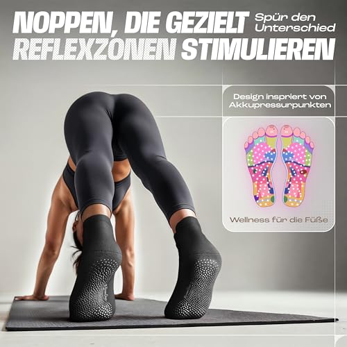 NirvanaShape Yoga & Pilates Socken [39-41, Schwarz] - Rutschfeste Yogasocken mit ABS Noppen für Damen u. Herren - Anti-Rutsch Stoppersocken aus bequemer Baumwolle [ÖKO TEX zertifiziert]