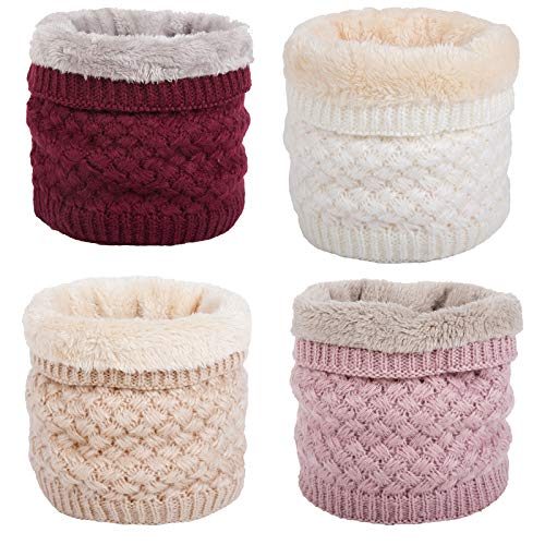 Flygo Women's Winter Knitted Neck Warmer Faux Fur Lined Gaiters Scarves