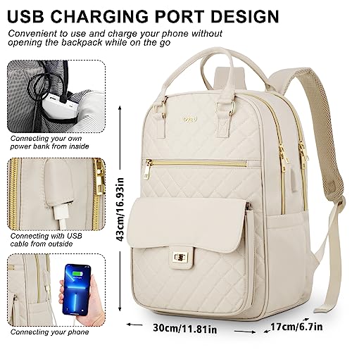 Image of Girls Laptop Backpacks 15.6 Inch,Large Capacity School Bag College Backpack with USB Charging Port,Fashion Bookbags Computer Bag for Teens Students,Off-white