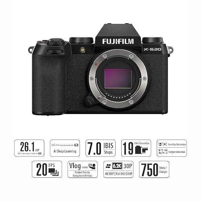 Fujifilm X-S20 26.1MP APS-C X-Trans Sensor|AI Deep Learning|IBIS System Mirrorless Camera|6.2k 30p| Eye/Subject Detection with 15-45mm Zoom Lens f/3.5-5.6 for Content Creation view 2