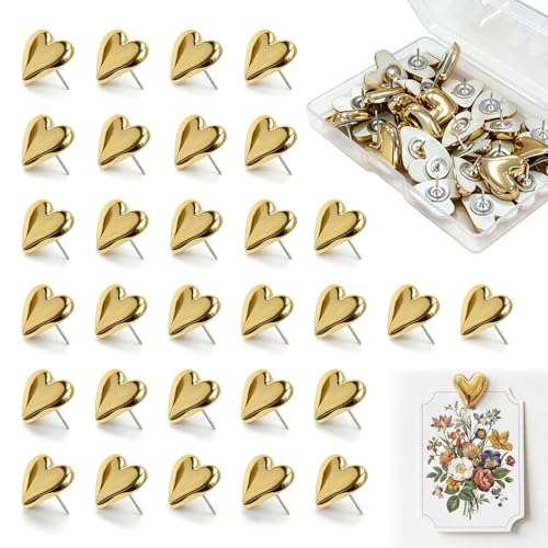 Lot de 30 Punaise Murale en Forme de Cœur,avec Boîte de Rangement