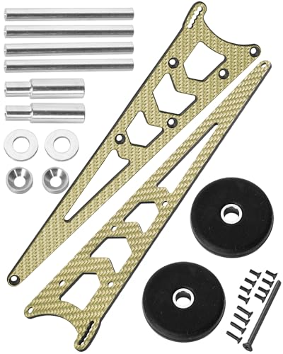Image of RCHuiWow RC Wheelie Bar w/Mount Upgrades Part for 1/10 Slash Rustler Bandit 2WD(VXL),Carbon Fibre Wheelie Bar Kit Tail Wheel Head up Wheel Assembly Hops Up,Gold